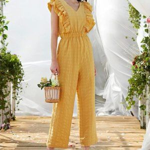 SHEIN Ruffle Trim Yellow Jumpsuit - Size M